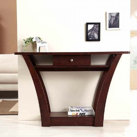 Walnut Flat Curved Console Table With Drawer - Walnut Flat Curved Console Table With Drawer